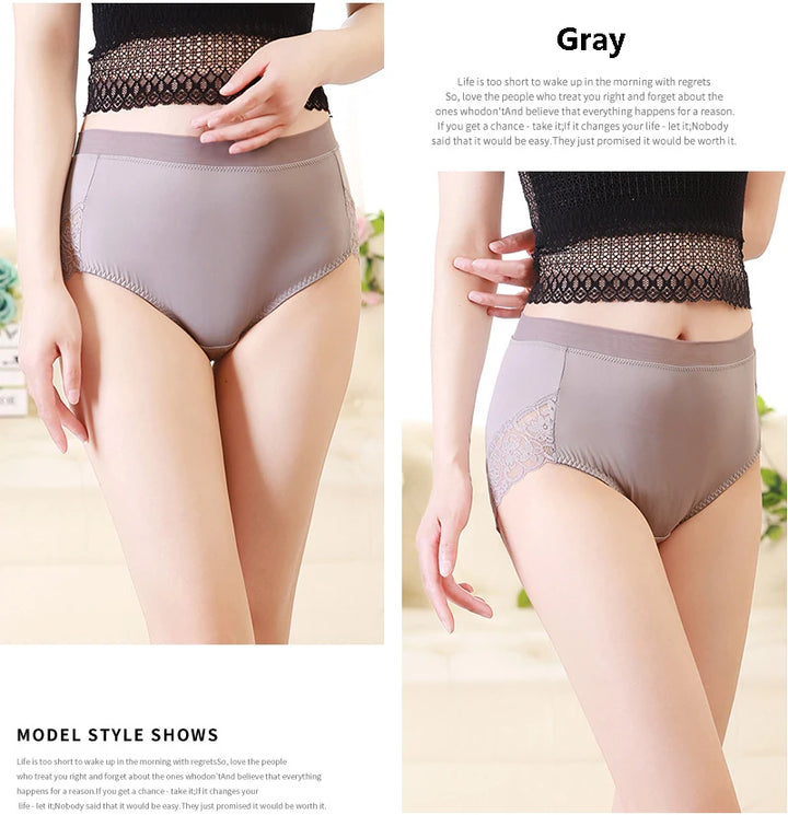 2025 Newest High Waist Lace Plus Size Panties Women Milk Silk Big Size Briefs Intimates Female Underwear Black Pink 2XL 3XL 4XL