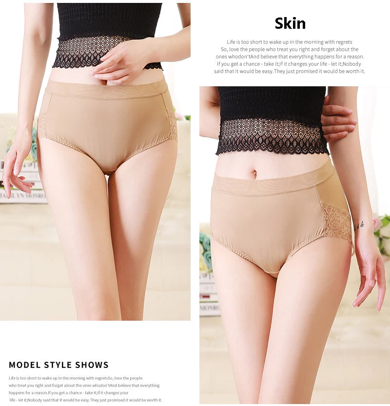2025 Newest High Waist Lace Plus Size Panties Women Milk Silk Big Size Briefs Intimates Female Underwear Black Pink 2XL 3XL 4XL