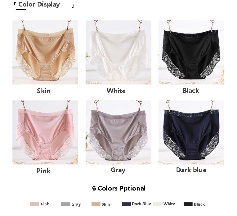 2025 Newest High Waist Lace Plus Size Panties Women Milk Silk Big Size Briefs Intimates Female Underwear Black Pink 2XL 3XL 4XL