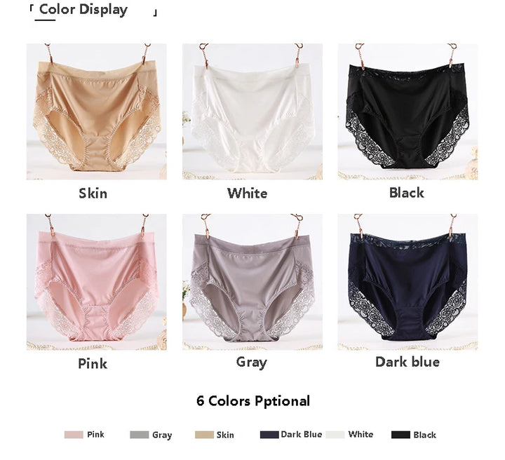 2025 Newest High Waist Lace Plus Size Panties Women Milk Silk Big Size Briefs Intimates Female Underwear Black Pink 2XL 3XL 4XL