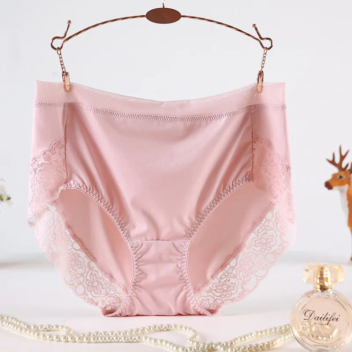 2025 Newest High Waist Lace Plus Size Panties Women Milk Silk Big Size Briefs Intimates Female Underwear Black Pink 2XL 3XL 4XL