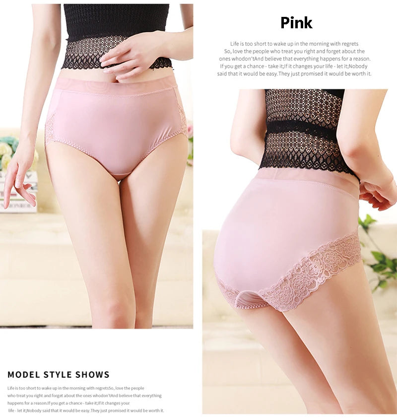 2025 Newest High Waist Lace Plus Size Panties Women Milk Silk Big Size Briefs Intimates Female Underwear Black Pink 2XL 3XL 4XL
