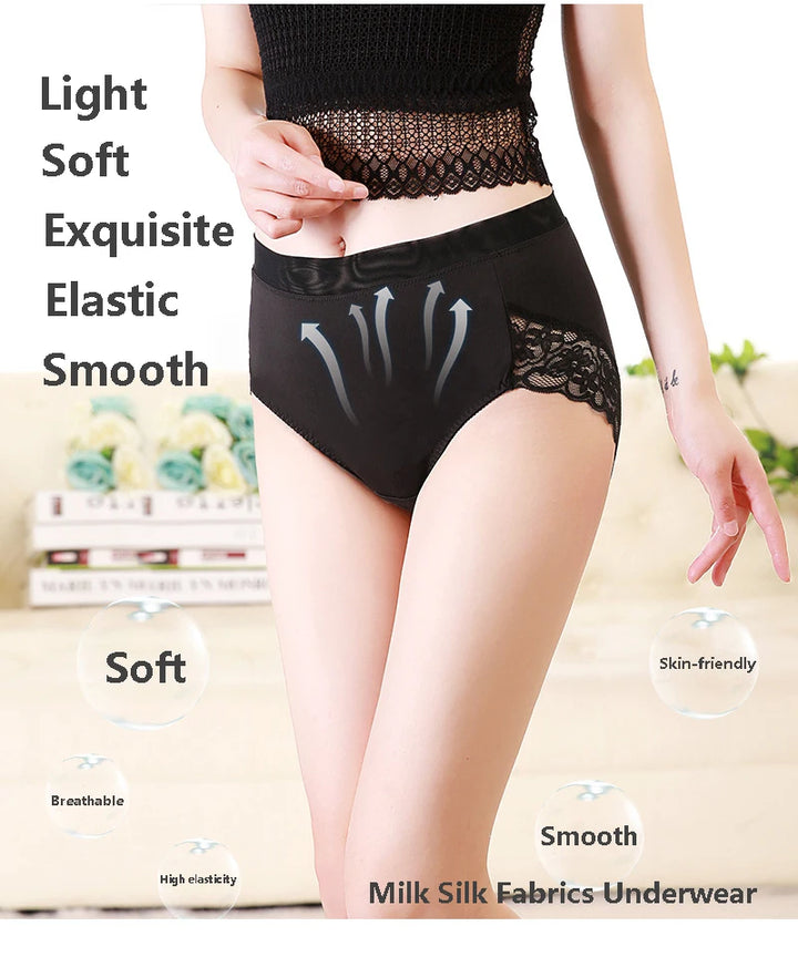 2025 Newest High Waist Lace Plus Size Panties Women Milk Silk Big Size Briefs Intimates Female Underwear Black Pink 2XL 3XL 4XL