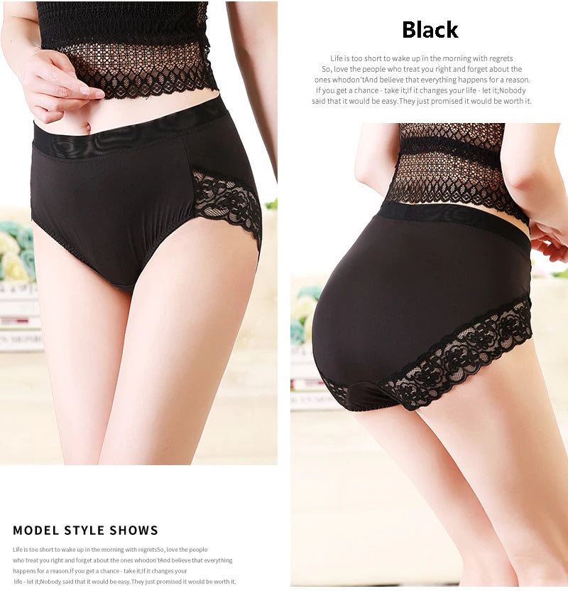 2025 Newest High Waist Lace Plus Size Panties Women Milk Silk Big Size Briefs Intimates Female Underwear Black Pink 2XL 3XL 4XL