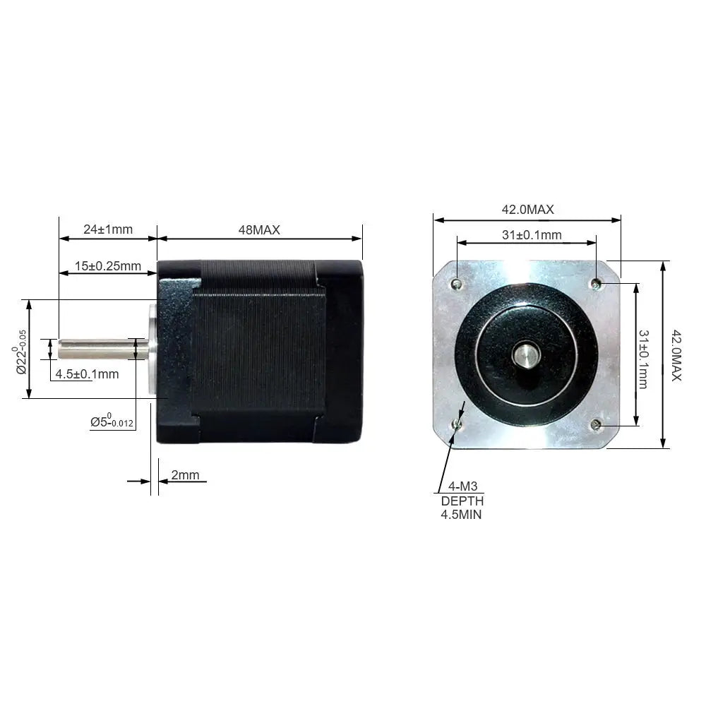 Nema 17 Stepper Motor 48mm 42BYGH Stepping Motor 2A (17HS19-2004S1) Motor 4-lead 1m Cable for 3D Printer CNC XYZ Motor