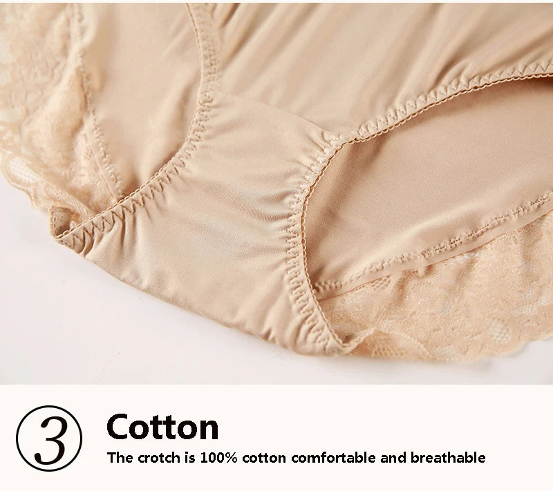 2025 Newest High Waist Lace Plus Size Panties Women Milk Silk Big Size Briefs Intimates Female Underwear Black Pink 2XL 3XL 4XL