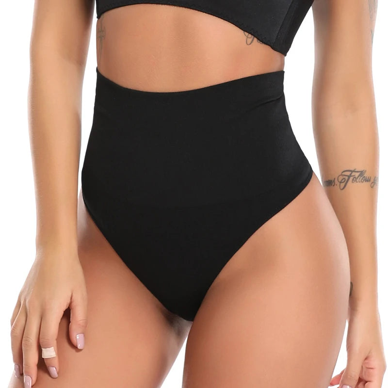 High Waist Body Shaper Thongs Shapewear for Women Panties Tummy Control Slimming New Underwear Nude Black T-Back Brief