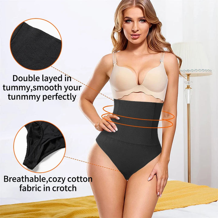 High Waist Body Shaper Thongs Shapewear for Women Panties Tummy Control Slimming New Underwear Nude Black T-Back Brief