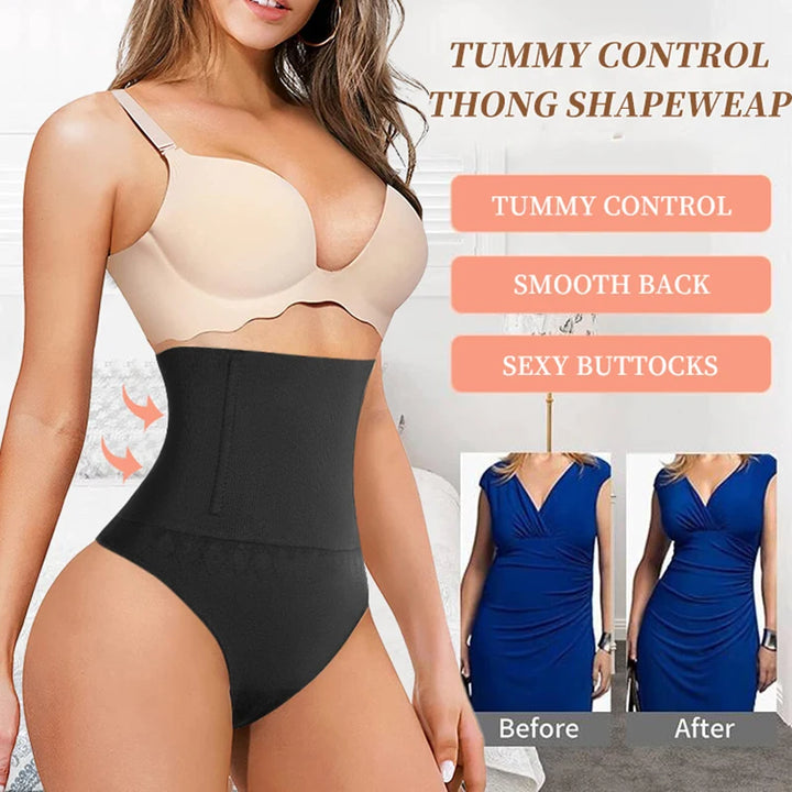 High Waist Body Shaper Thongs Shapewear for Women Panties Tummy Control Slimming New Underwear Nude Black T-Back Brief