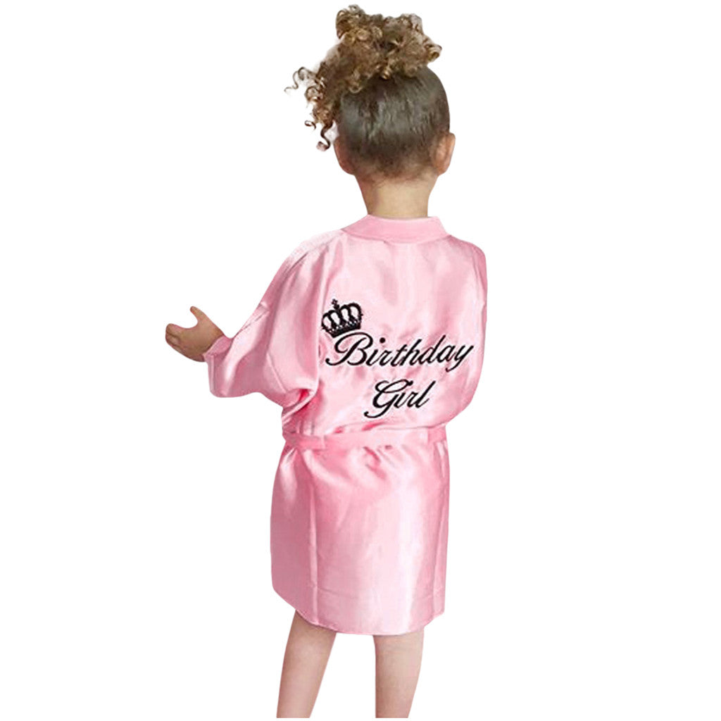 Children Summer Toddler Baby Kids Solid Silk Satin Kimono Robes Bathrobe Girls Sleepwear Clothes Baby Birthday Party Bathrobe