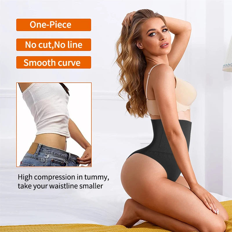 High Waist Body Shaper Thongs Shapewear for Women Panties Tummy Control Slimming New Underwear Nude Black T-Back Brief