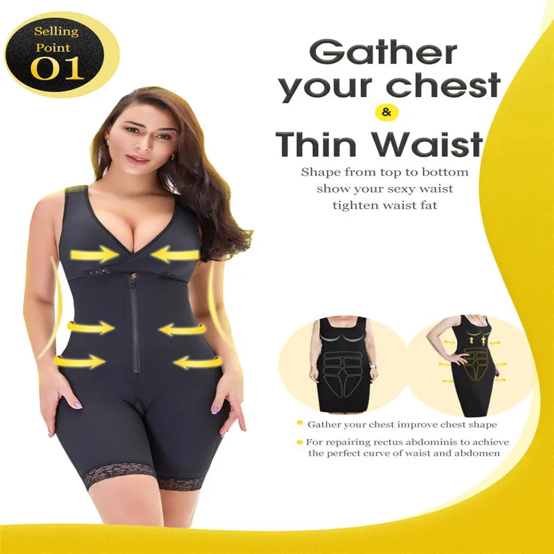 Zip Waist Lace Slimming Shaper Corset Control Shapewear Butt Lifter Strap Body Shaper Underwear Bodysuit Women Plus Size S-6xl