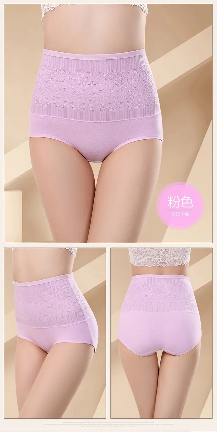 Women Cotton High Waist Underwear Sexy Lace Female Panties Shapewear Abdomen Hips Slimming Calcinha Lingerie Briefs Seamless