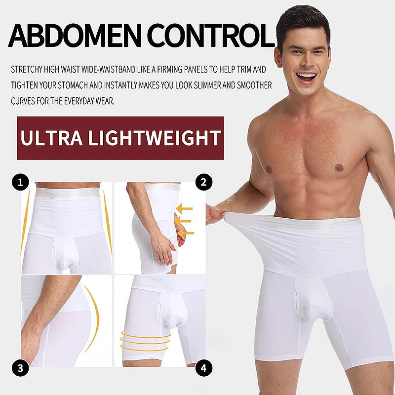 Men Body Shaper High Waist Control Panties Underwear Boxer Briefs Tummy Shaping Shorts Slimming Trainer Compression Shapewear