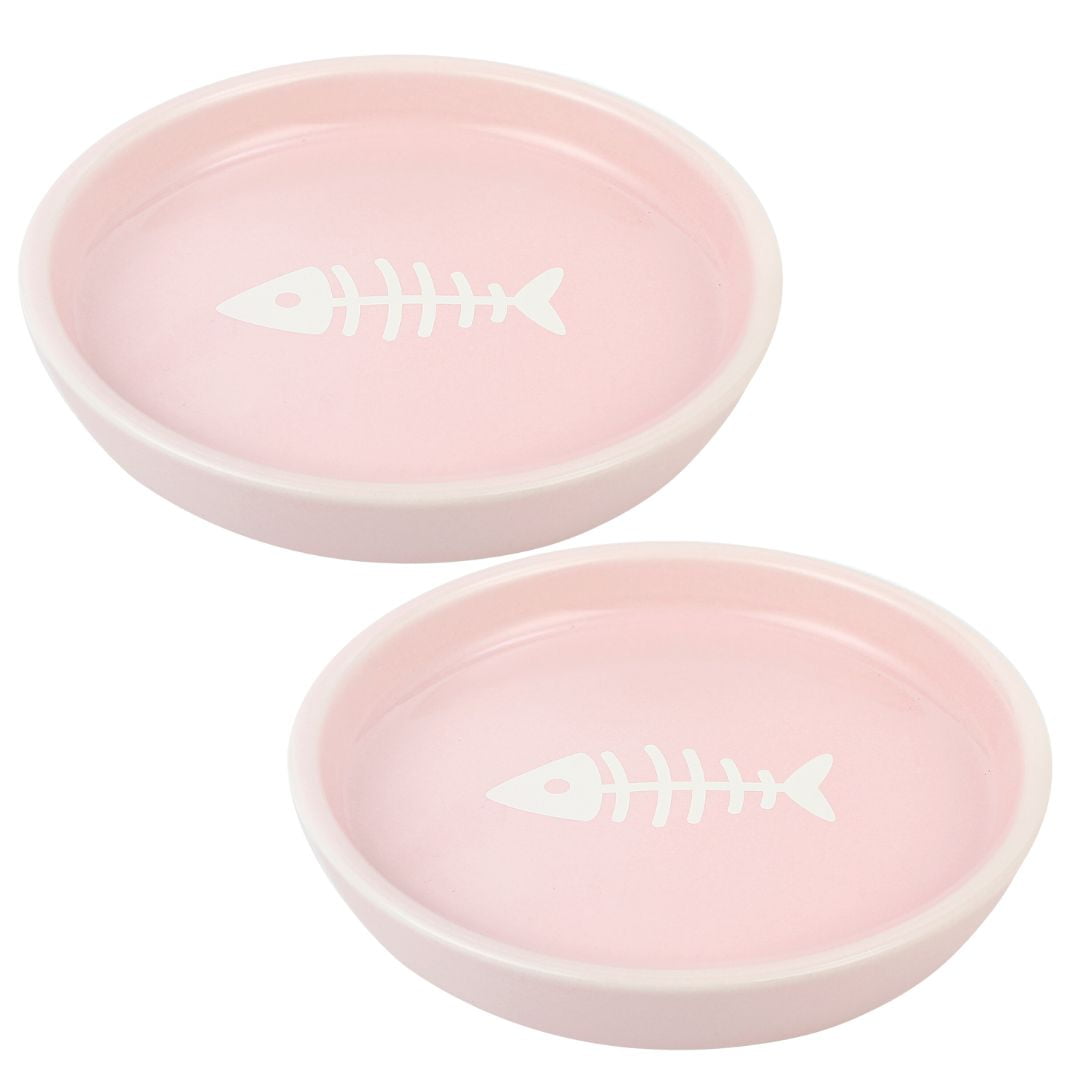 Park Life Designs Oscar Round Ceramic Cat Dish Set for Food & Water, 2-Pack