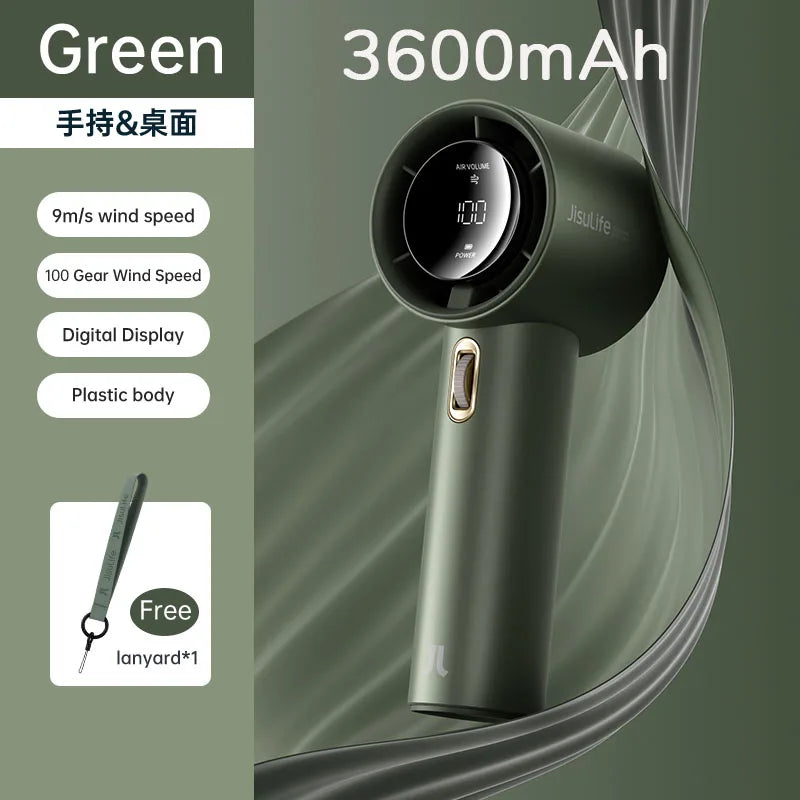 JISULIFE Mini Portable Hand Fan, 100 Wind Speeds, 5000mAh USB Battery Rechargeable, LED Digital Display, Travel,Camping,Outdoor