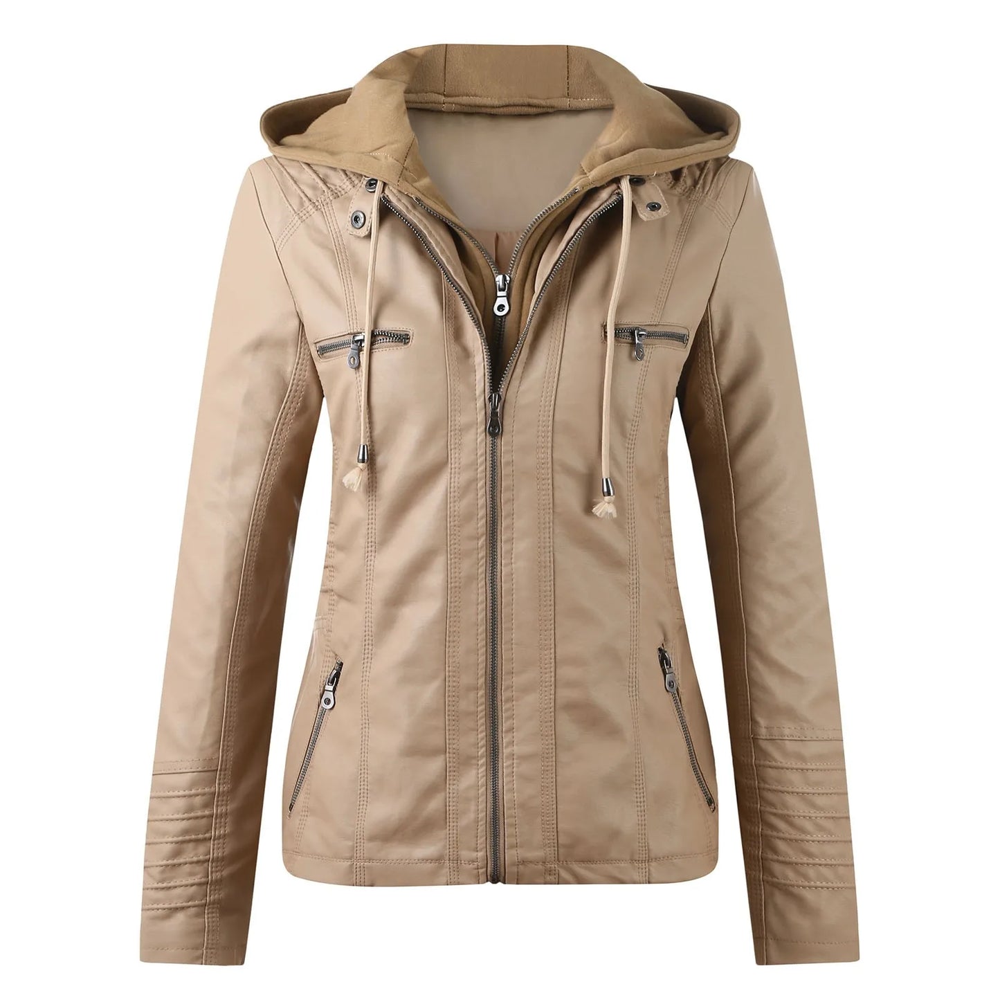 Leather Jacket Women Hooded Faux Pu Leather Motorcycle Jacket Zipper Long Sleeve Autumn Winter Outwear Coats Jaqueta Feminina