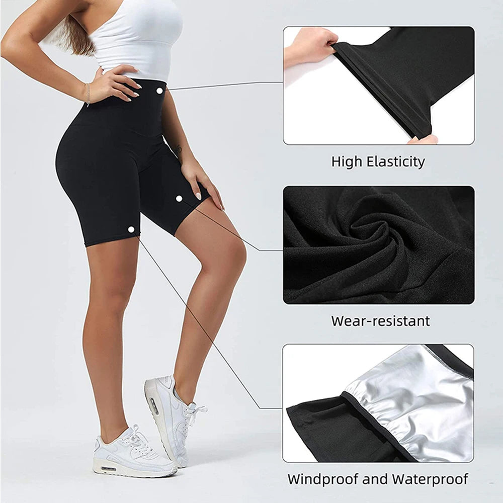 Sauna Sweat Suit Weight Loss Shapewear Shorts Pockets Waist Trainer Body Shaper Sweatsuit Exercise Fitness Gym for Women Girls