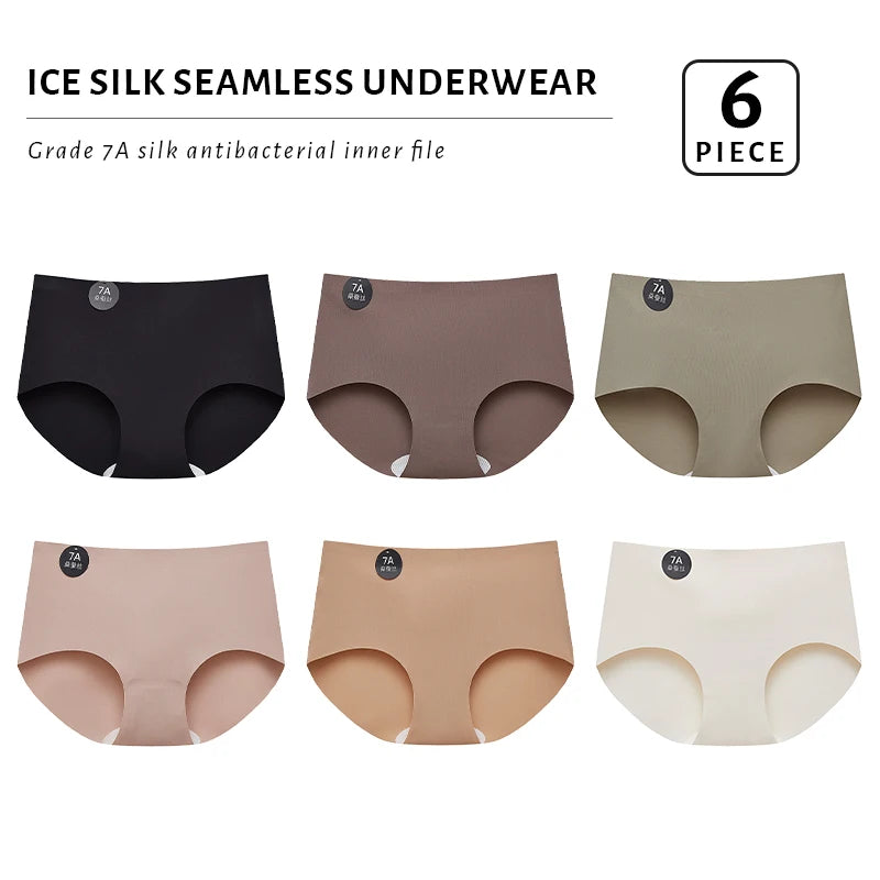 FallSweet 6PCS/Set Women Seamless Silk Panties Ultral Thin High Elastic Underwear Soft Breathable Sexy Female Lingerie Briefs