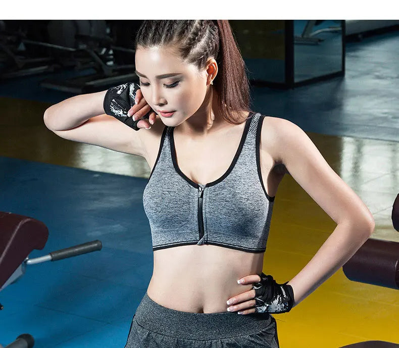 Front Zipper Sport Bra Gym top Breathable Brassiere Yoga Workout Running Vest Women's Underwear Shockproof Running Fitness Bra