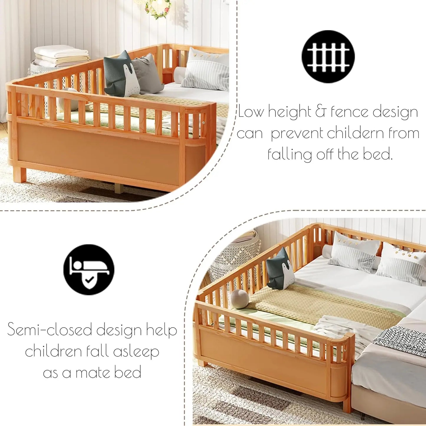 Wooden Montessori Bed with Rails
