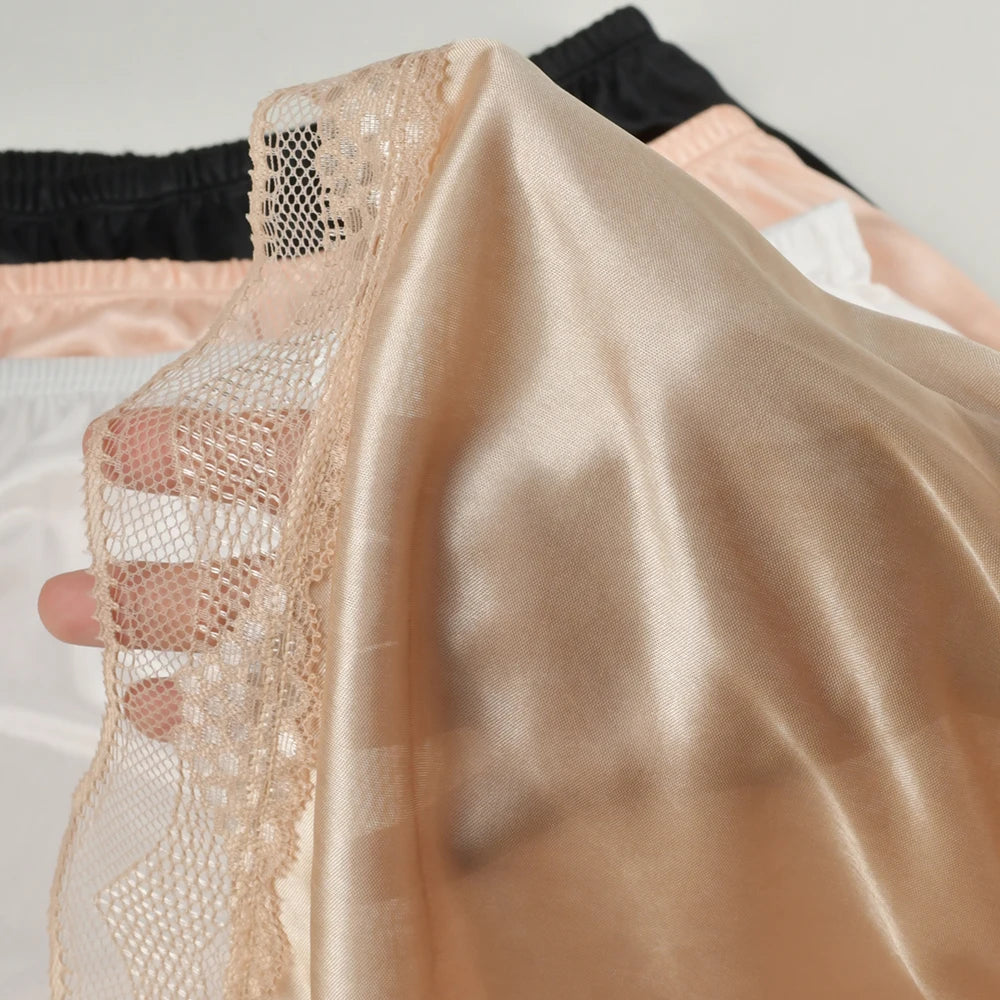 1PC Womens Silk Sleep Shorts Silky Smooth Pajama Breathable Safety Pants Summer Female Nightwear Comfortable Lace Home Underwear