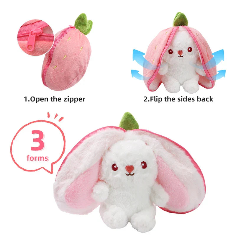 Kawaii Fruit Bunny Plush Toy Cute watermelon StrawberryCarrot Reversible Rabbit Zipper Plush Toy Kids Birthday Gift