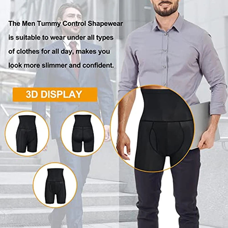 Men High Waisted Tummy Control Shorts Shapewear Slimming Training Body Shaper Girdle Compression Padded Underwear Boxer Briefs