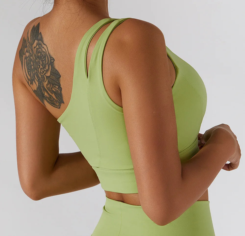 Sexy Women's Sports One Shoulder Bra Gym Push Up Workout Underwear High Strength Support Running Fitness Bra Vest