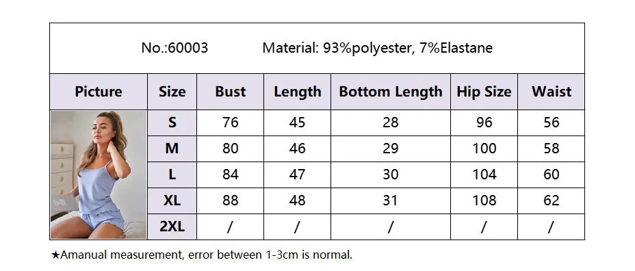 Pajamas Suit Ruffle Hem Women's Ribbed Cami Pajama Set with Elastic Waist Shorts Lounge Sleepwear for Home for Relaxing