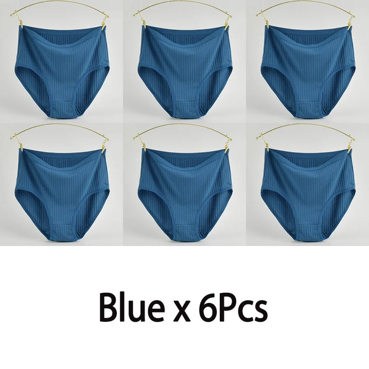 Women's High Waist Cotton Underwear Panties Striped Knitted Soft Breathable Underpants Intimate Lingerie Female Briefs Woman