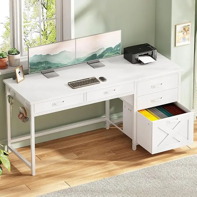 Office Desk with 5 Fabric Drawers