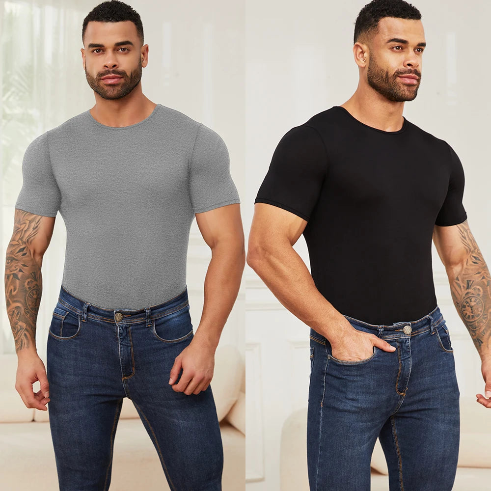 Mens Short Sleeve Full Body Shaper Bodysuit Tummy Control Romper Pajamas Waist Trainer Slimming Shapewear Underwear Undershirts