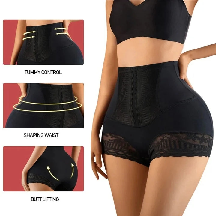 Women High Waist Control Panties Seamless Shapewear Briefs With Lace Slimming Shorts Flat Belly Shaping Postpartum Underwear