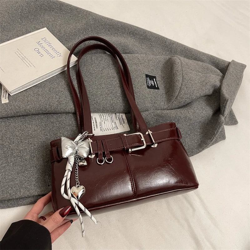MOODS Belt Buckle Design Shoulder Satchels Bag For Women 2025 New In Luxury Designer Handbags Branded Fashion Totes With Pendant