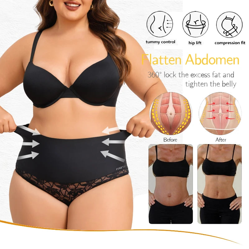 2PCS/Set Women High Waist Shapewear Panties Seamless Slimming Briefs Female Butt Lifter Tummy Underwear Hollow Breathable Panty