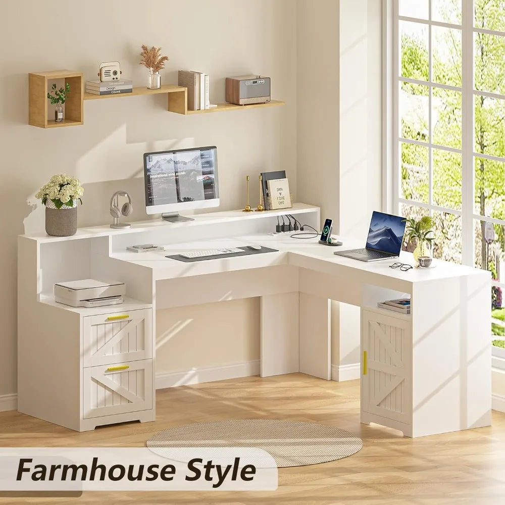 Farmhouse L-Shaped Office Desk