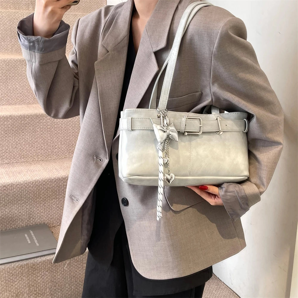 MOODS Belt Buckle Design Shoulder Satchels Bag For Women 2025 New In Luxury Designer Handbags Branded Fashion Totes With Pendant