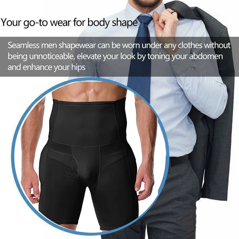Men High Waisted Tummy Control Shorts Shapewear Slimming Training Body Shaper Girdle Compression Padded Underwear Boxer Briefs
