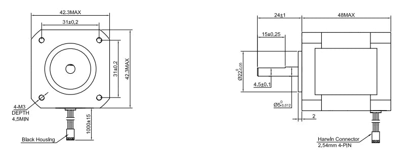Nema 17 Stepper Motor 48mm 42BYGH Stepping Motor 2A (17HS19-2004S1) Motor 4-lead 1m Cable for 3D Printer CNC XYZ Motor