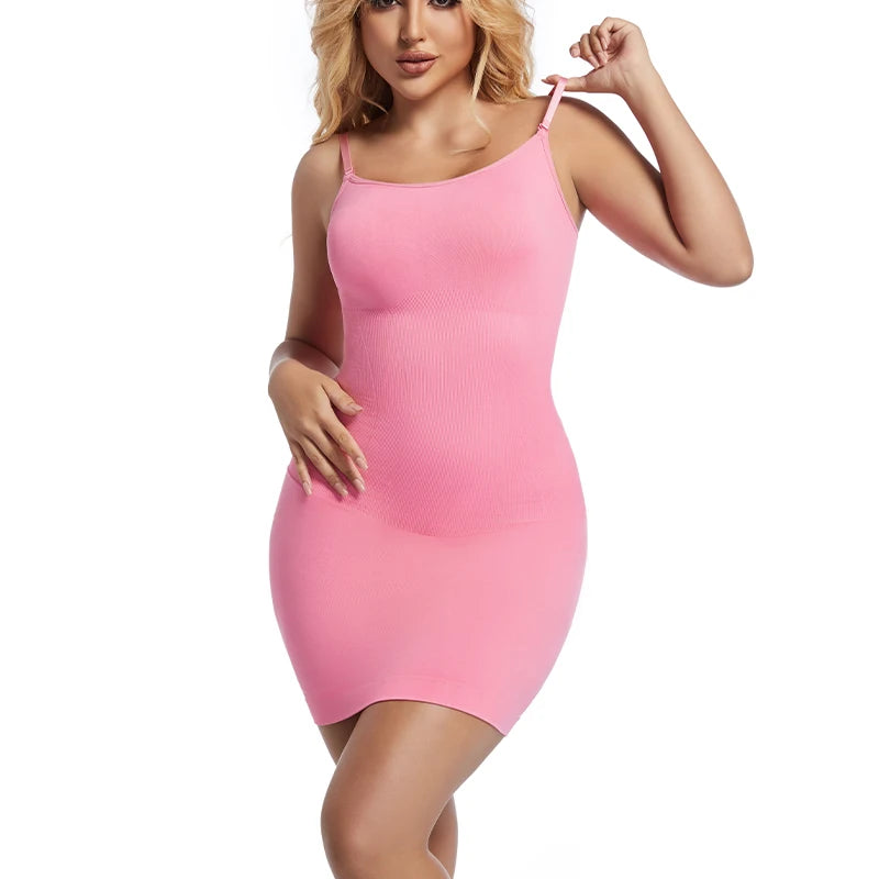Women Shapewear Full Slip Tummy Control Crew Neck Cami Mini Under Dress Smooth Body Shaper New Spaghetti Straps Lingerie