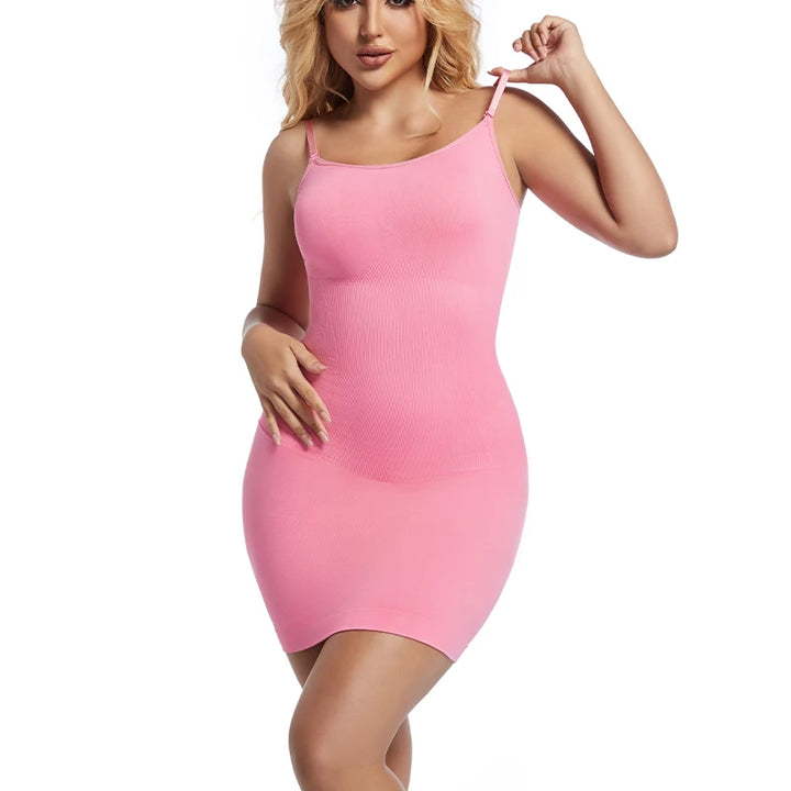 Women Shapewear Full Slip Tummy Control Crew Neck Cami Mini Under Dress Smooth Body Shaper New Spaghetti Straps Lingerie