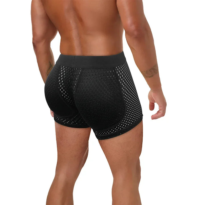 Men's Sexy Boxer Fake Butt Hip Lifter Enhancer Short Removable Padded Underwear Soft Shapewear High Stretch Underpant Mesh Brief