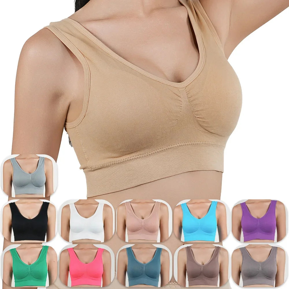 Women Breathable Sports Bra Absorb Sweat Shockproof Padded Gym Running Fitness Double Layer Seamless Yoga Sports Bras Underwear