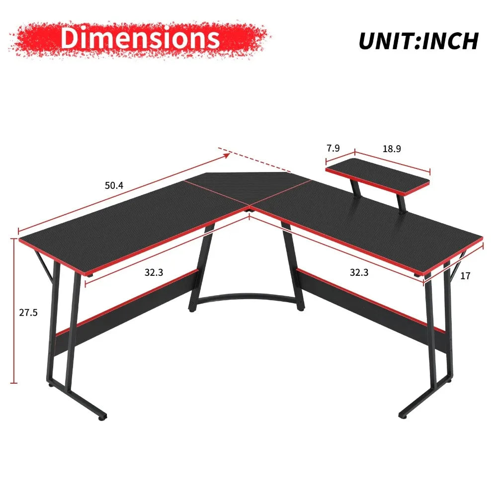 L Shaped Gaming Desk 50 Inch Corner Computer Desk, Home Office Desk with Large Tabletop Gaming Table, Black