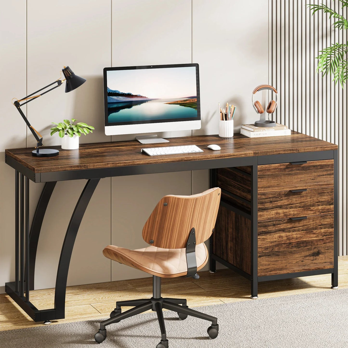 59 Inch Office Desk with Drawers