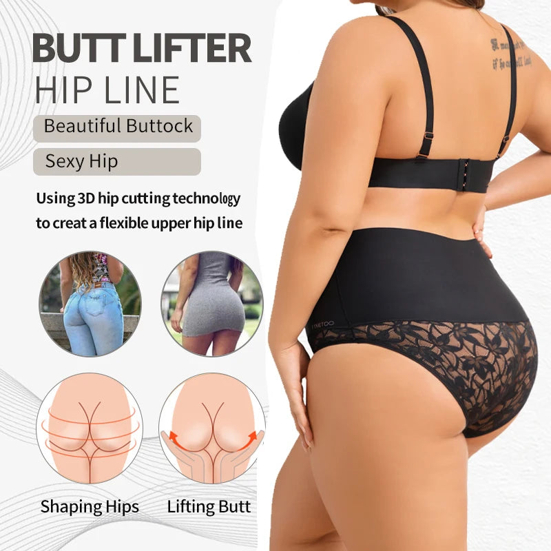 2PCS/Set Women High Waist Shapewear Panties Seamless Slimming Briefs Female Butt Lifter Tummy Underwear Hollow Breathable Panty