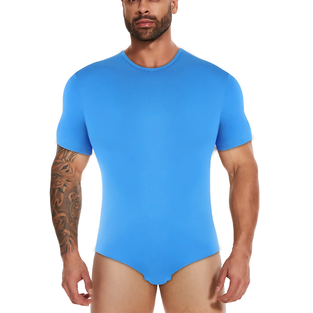 Mens Short Sleeve Full Body Shaper Bodysuit Tummy Control Romper Pajamas Waist Trainer Slimming Shapewear Underwear Undershirts