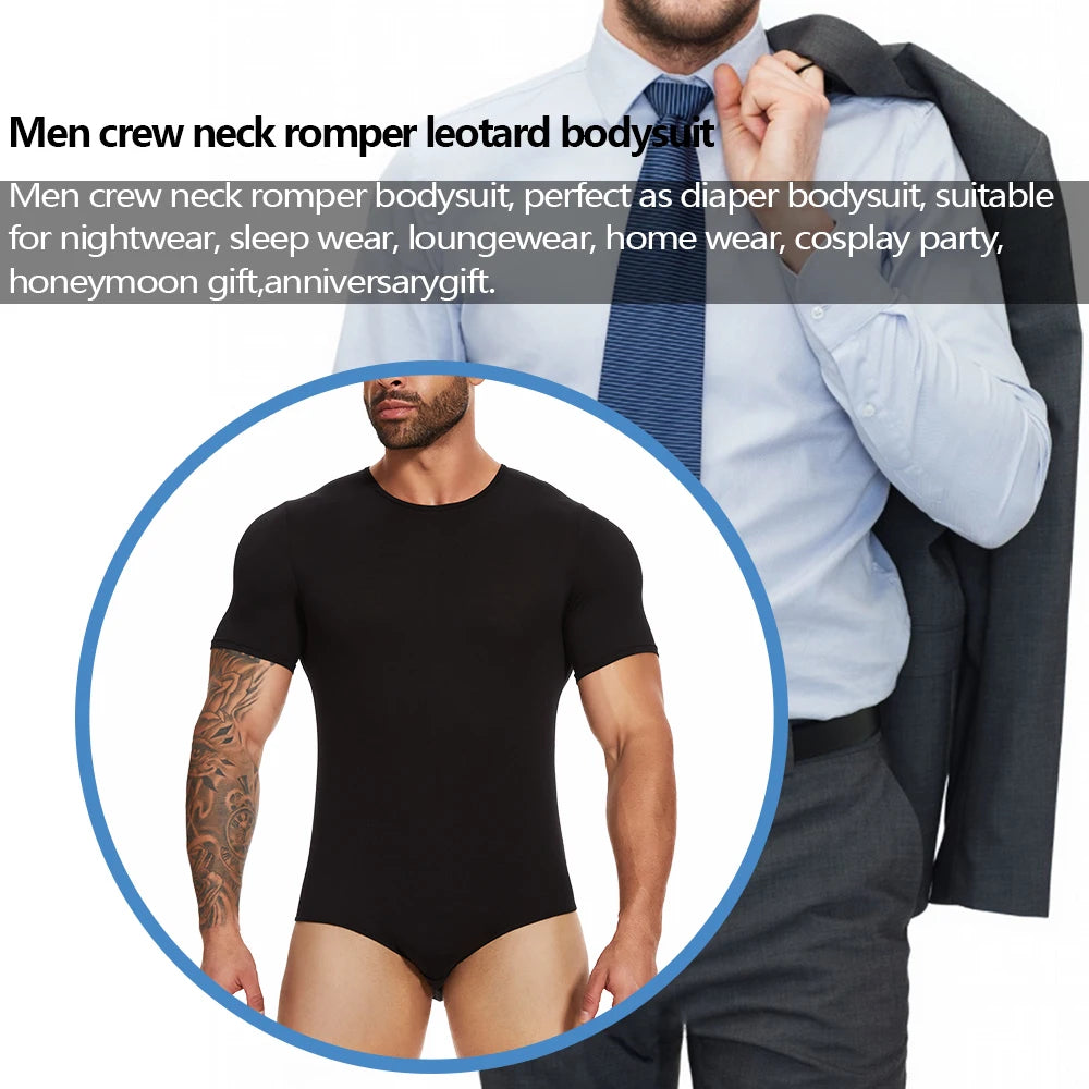 Mens Short Sleeve Full Body Shaper Bodysuit Tummy Control Romper Pajamas Waist Trainer Slimming Shapewear Underwear Undershirts