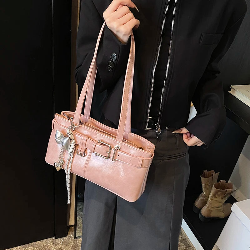 MOODS Belt Buckle Design Shoulder Satchels Bag For Women 2025 New In Luxury Designer Handbags Branded Fashion Totes With Pendant